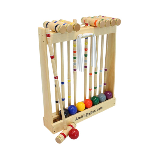 Amish Deluxe 8-Player Croquet Game Set Wooden Holder or Duffel Carry Bag