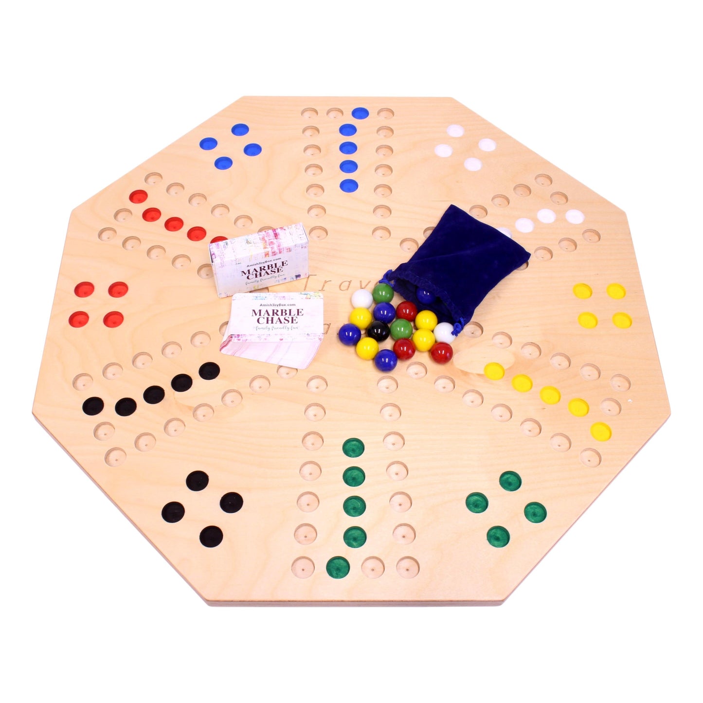 AmishTravel Marble Chase Board Game Set, Double-Sided 23" Wide Board