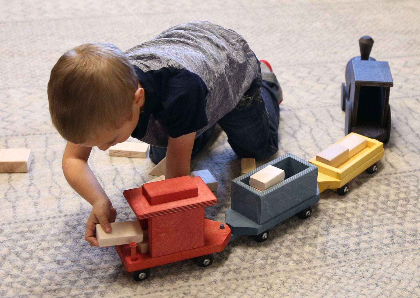 Amish Large Wooden 40" Toy Train Play Set Kid-Safe Finish