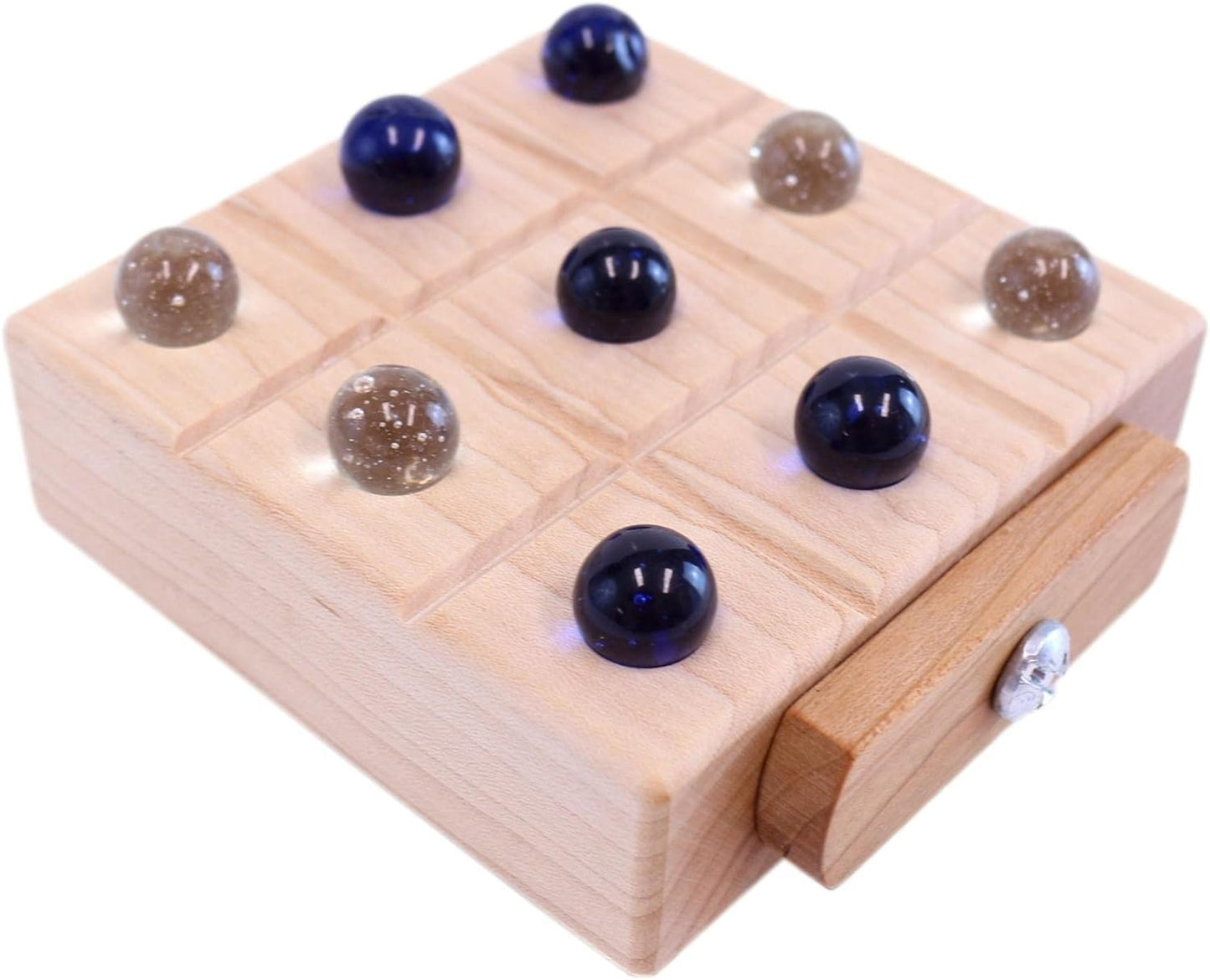 Amish Wooden Marble Tic Tac Toe Game with Built-in Storage for Marbles