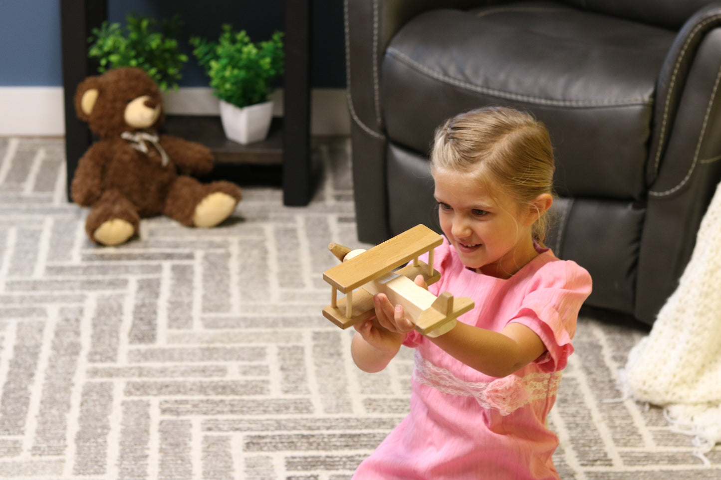 Amish Wooden Toy Airplane With Spinning Propellor, Kid-Safe Finish