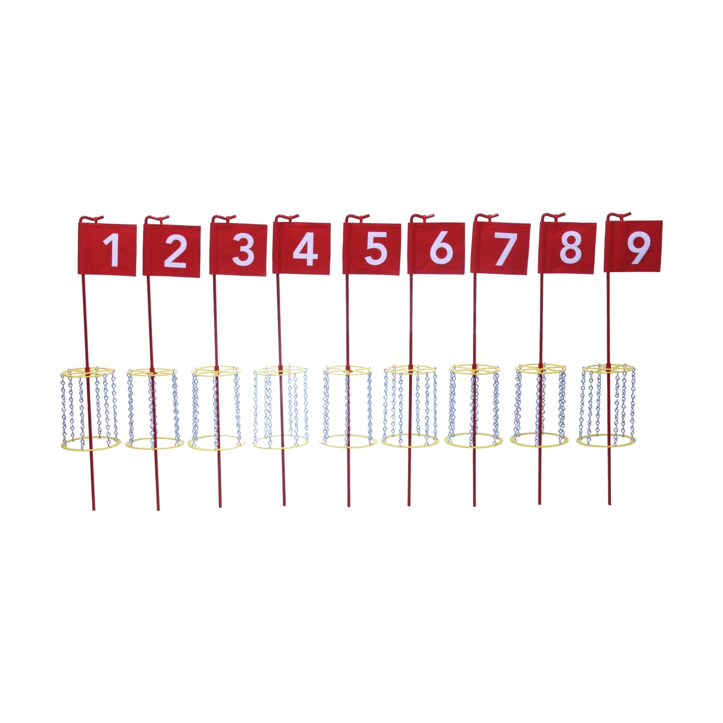 AmishSet of 9 Metal Numbered Flags and Chain Cages for Flag Croquet,