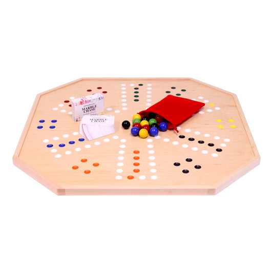 Amish Wooden Marble Chase Board Game Set - 25" Wide Board - Double-Sided