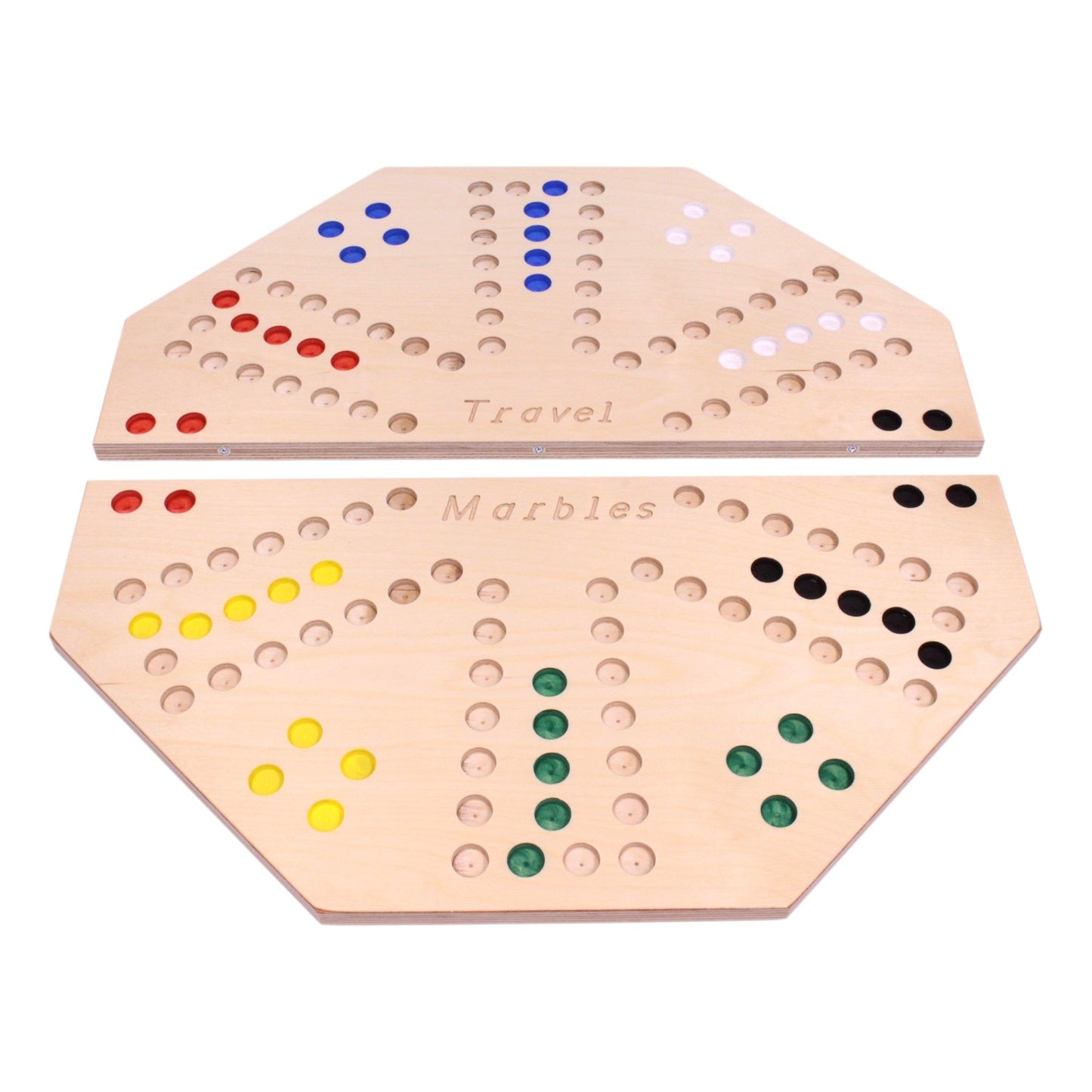 AmishTravel Marble Chase Board Game Set, Double-Sided 23" Wide Board