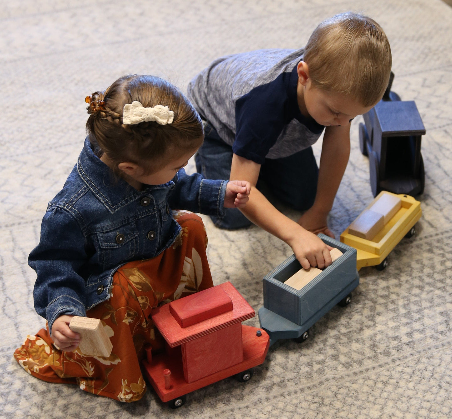 Amish Large Wooden 40" Toy Train Play Set Kid-Safe Finish