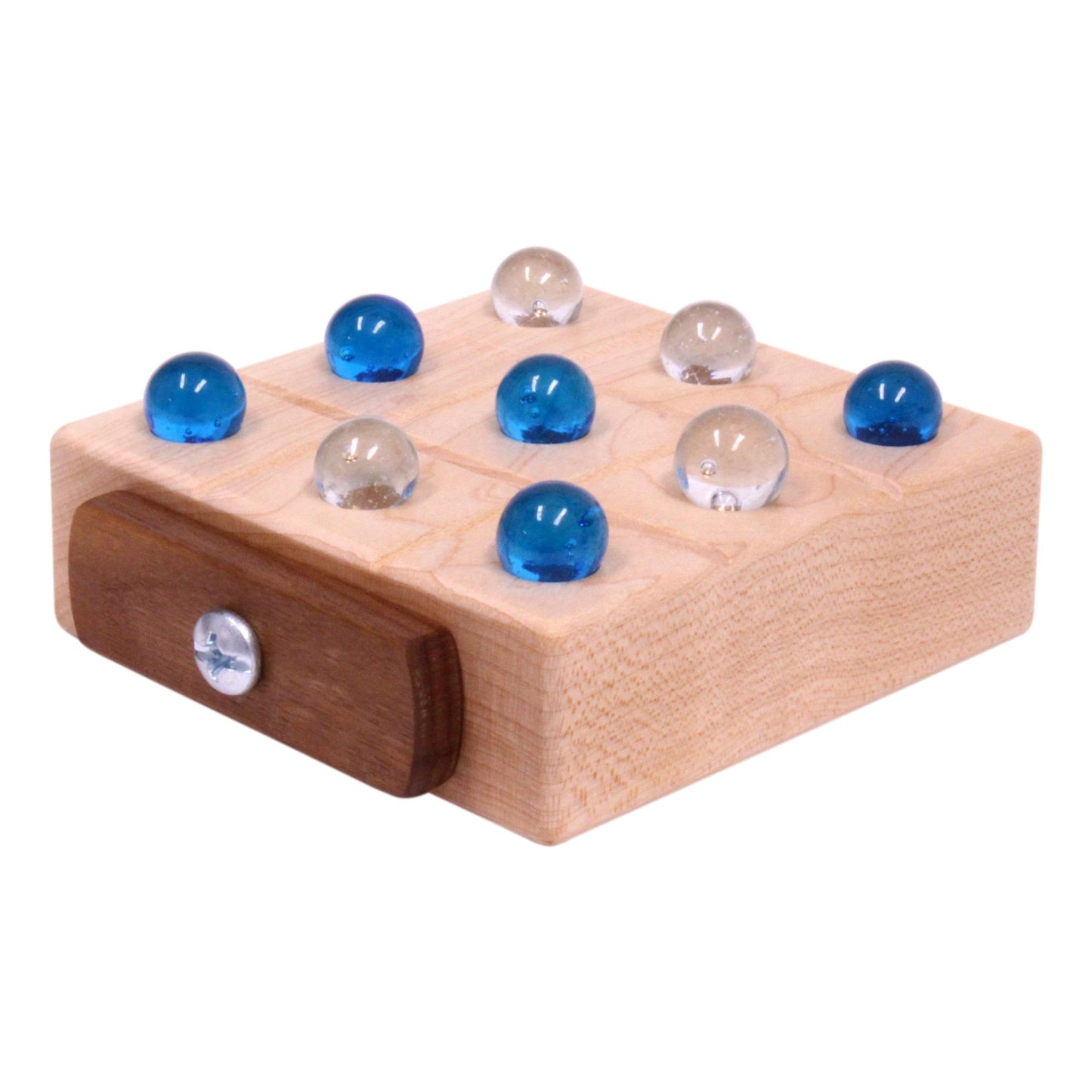 Amish Wooden Marble Tic Tac Toe Game with Built-in Storage for Marbles