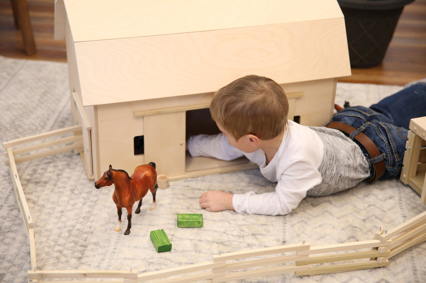 Amish Large Wooden Hip-Roof Barn Toy, Unfinished