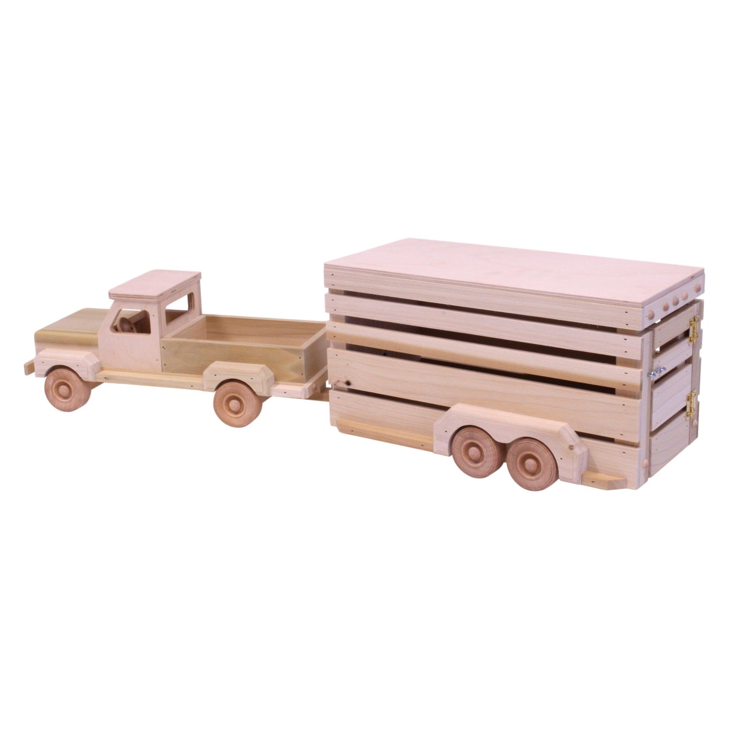 Amish Wooden Pickup & Horse Trailer Toy Set, Unfinished