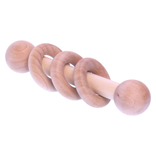Amish Wooden 3-Ring Baby Rattle Toy - Unfinished Wood - 3-4" Long