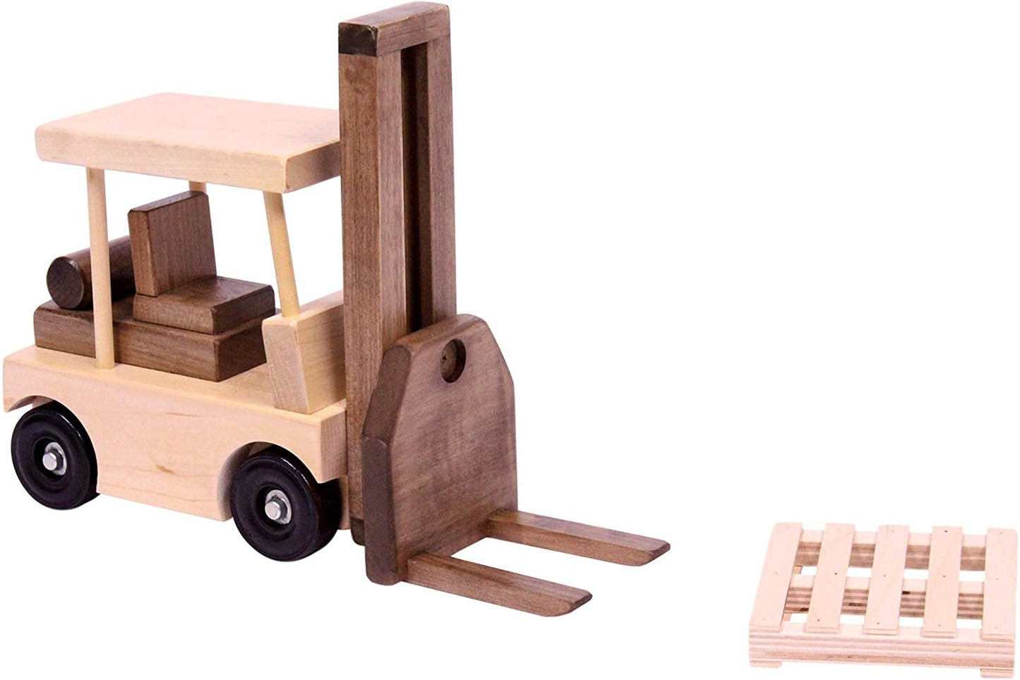Amish Wooden Forklift Toy With Pallet Child-Safe Finish