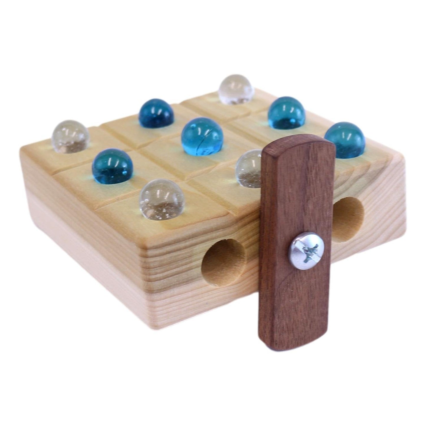 Amish Wooden Marble Tic Tac Toe Game with Built-in Storage for Marbles