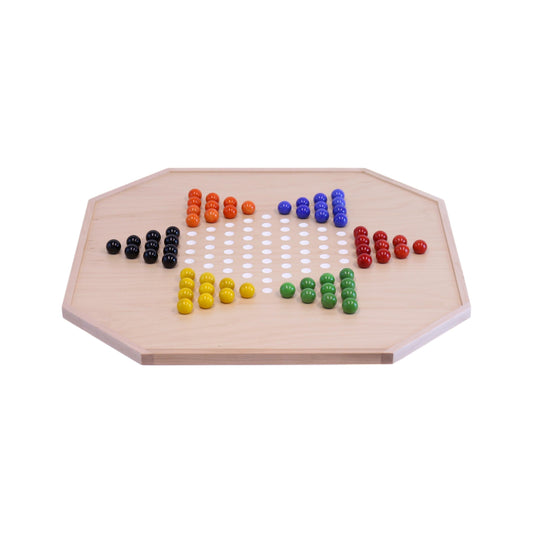 Amish Aggravation and Chinese Checkers Combo Game Board Set - 25" Wide - Maple Wood - with Large 1" Marbles and Dice