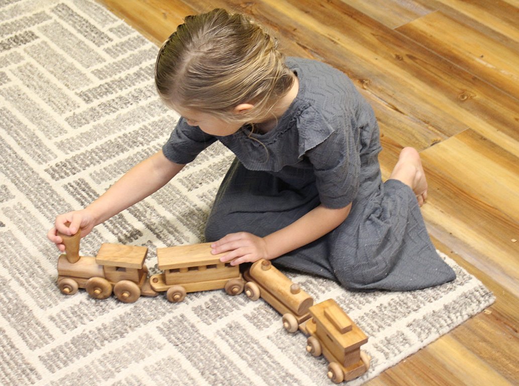 Amish Wooden Toy Train Play Set 24" Long Kid-Safe Finish