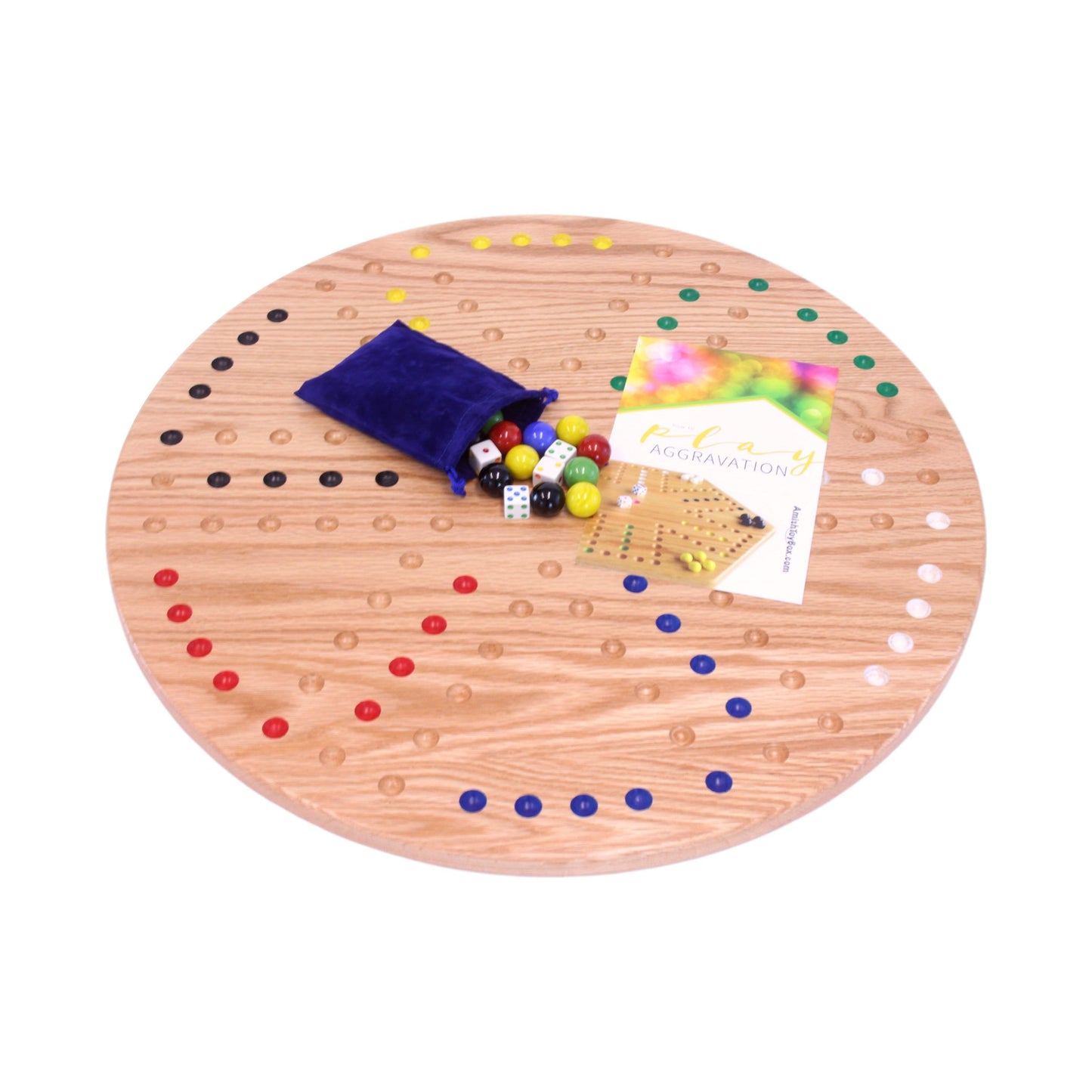 Amish Round Aggravation Game Board Set - Solid Oak Wood - Double-Sided