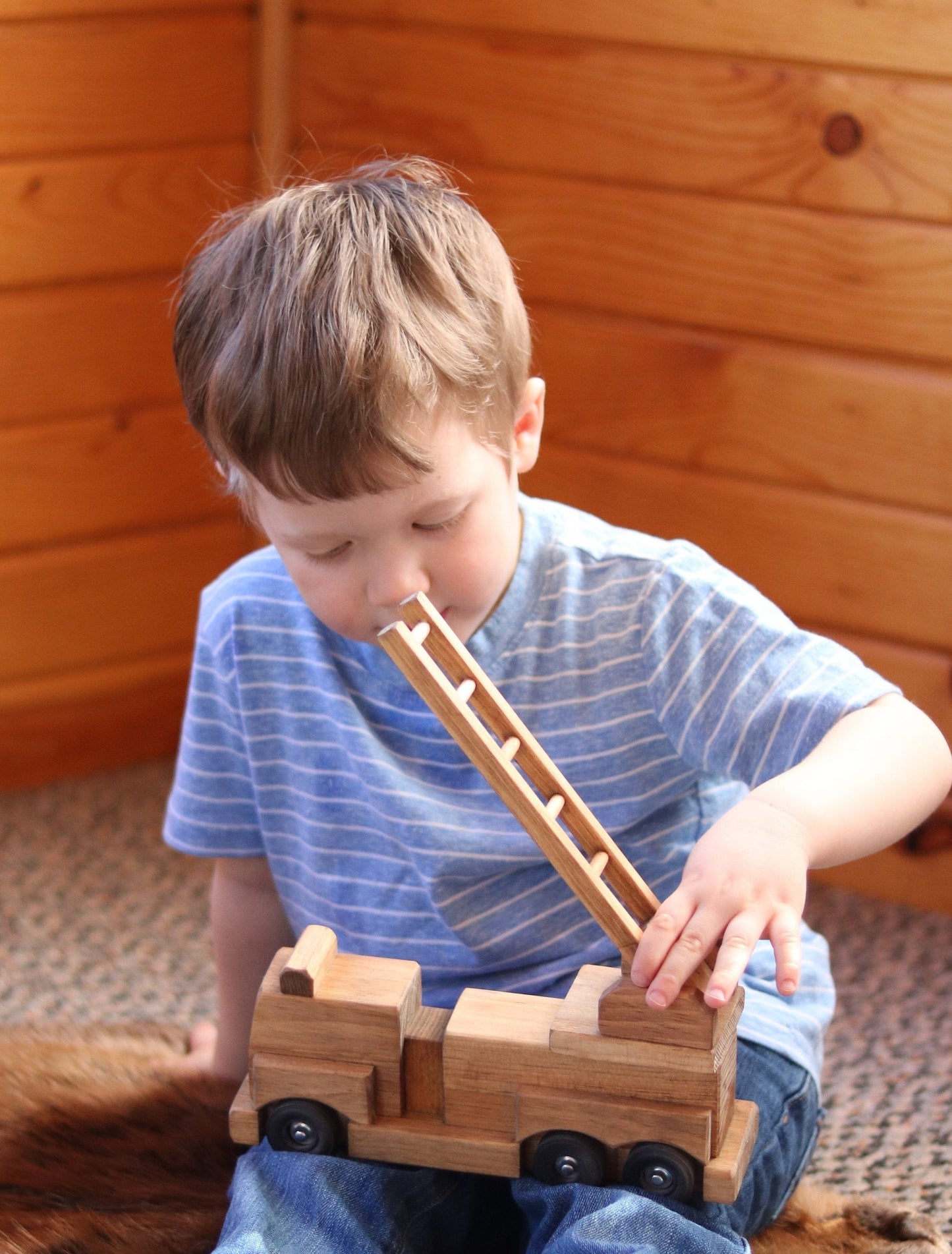 Amish Wooden Toy Ladder Fire Truck Kid-Safe Finish