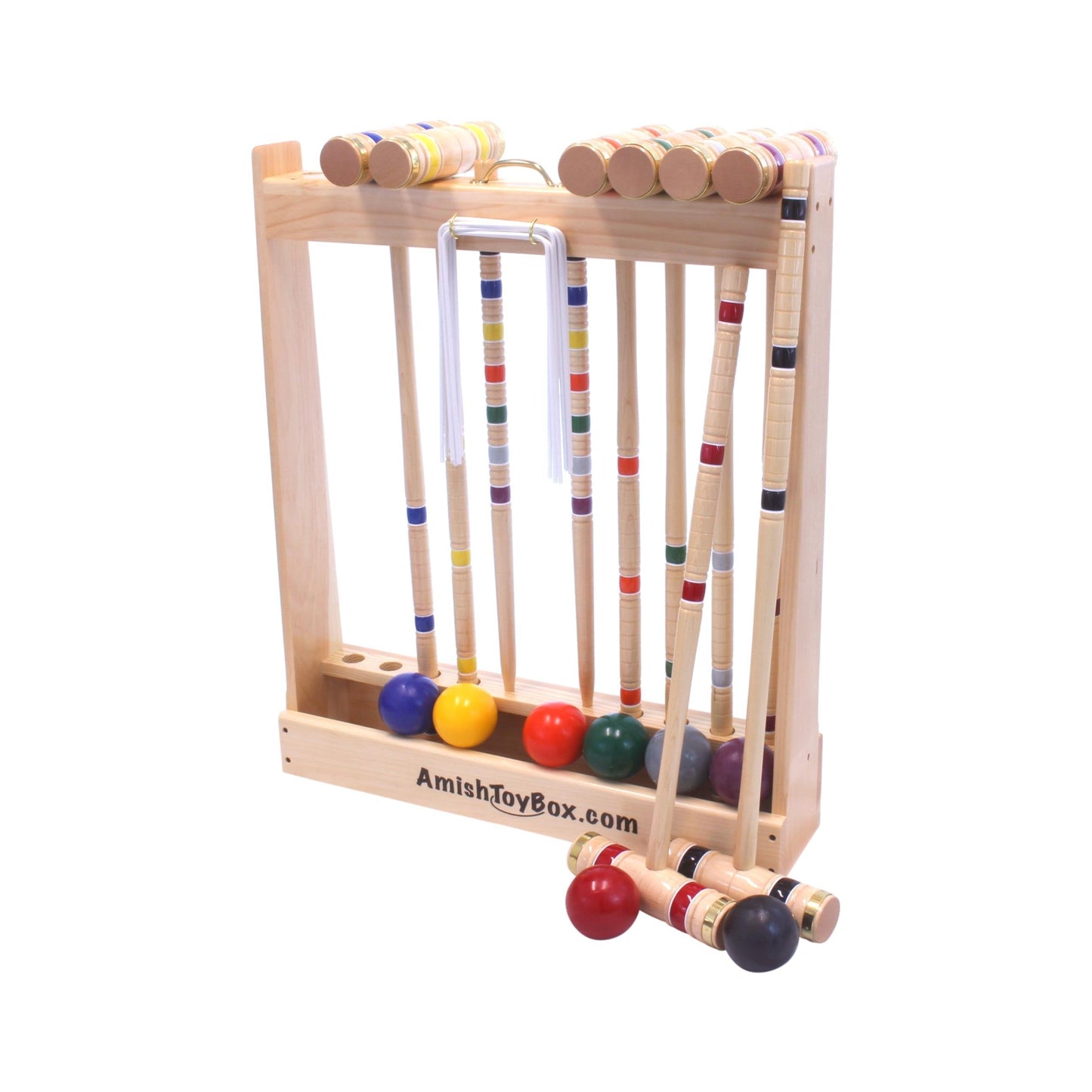 Amish Deluxe 8-Player Croquet Game Set Wooden Holder or Duffel Carry Bag