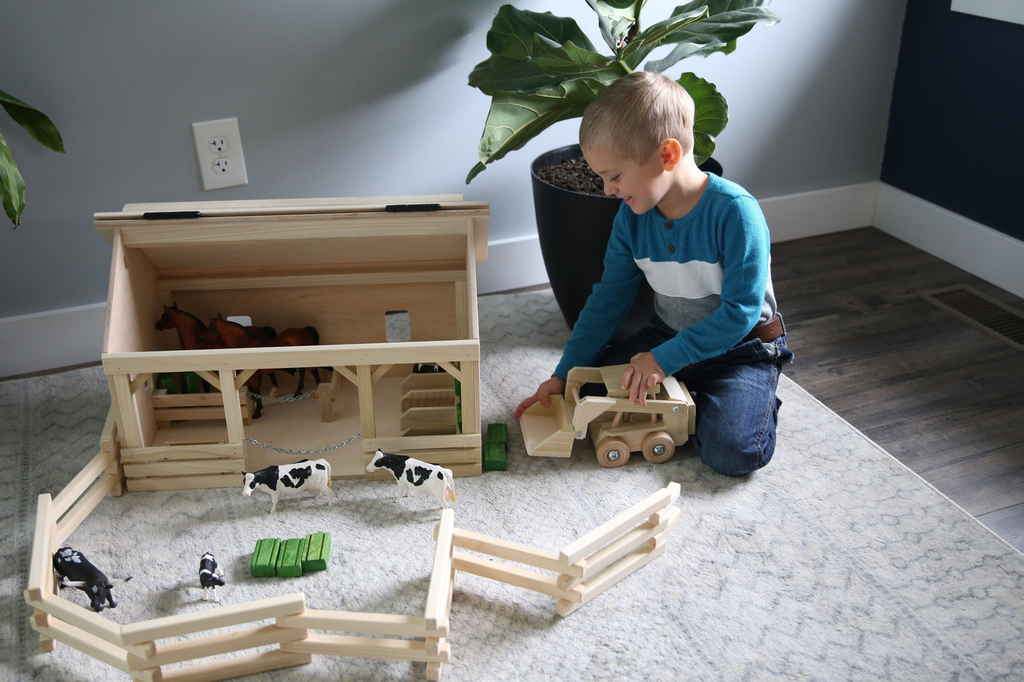 Amish Wooden Skid Loader Toy Skid Steer with Movable Bucket