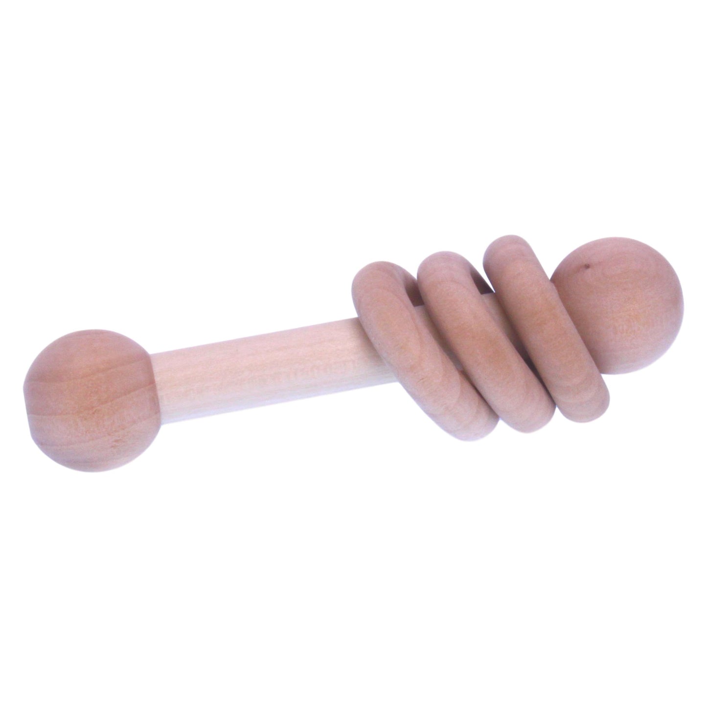 Amish Wooden 3-Ring Baby Rattle Toy - Unfinished Wood - 3-4" Long