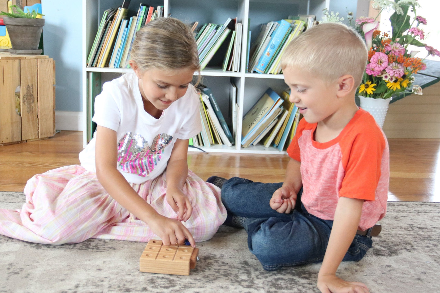 Amish Wooden Marble Tic Tac Toe Game with Built-in Storage for Marbles