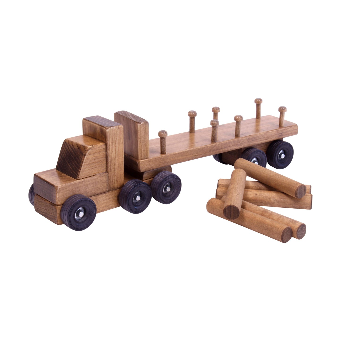 Amish Wooden Log Semi Truck Toy With Removable Logs