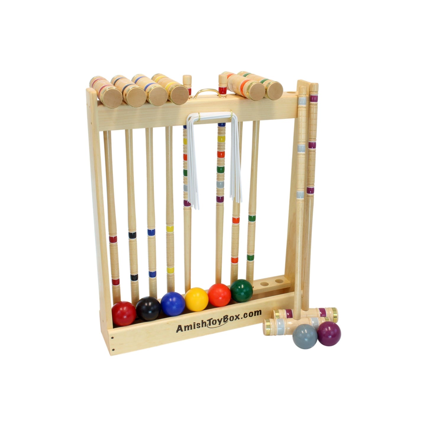 Amish Deluxe 8-Player Croquet Game Set Wooden Holder or Duffel Carry Bag