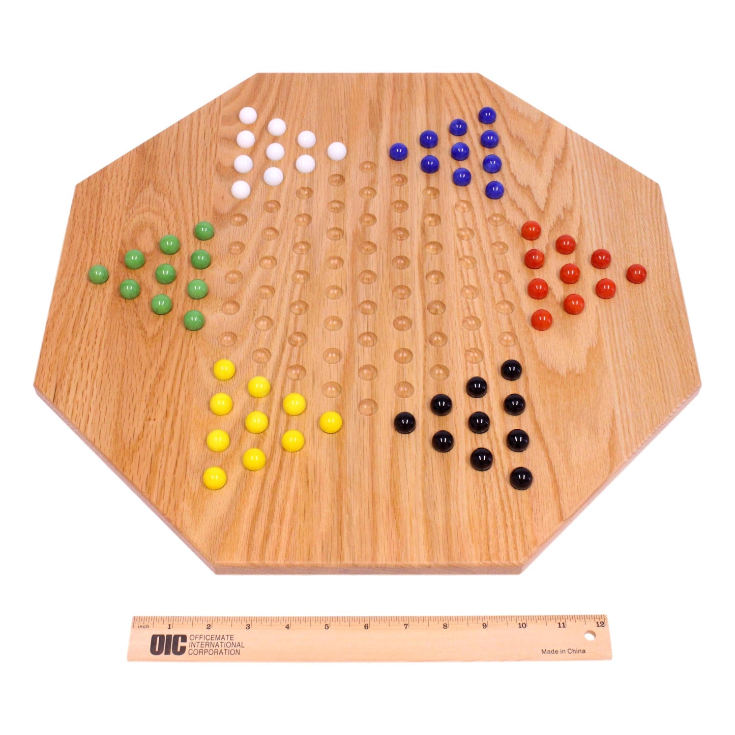 Amish Hand-Painted Oak Wooden Chinese Checkers Board Game 19" Wide