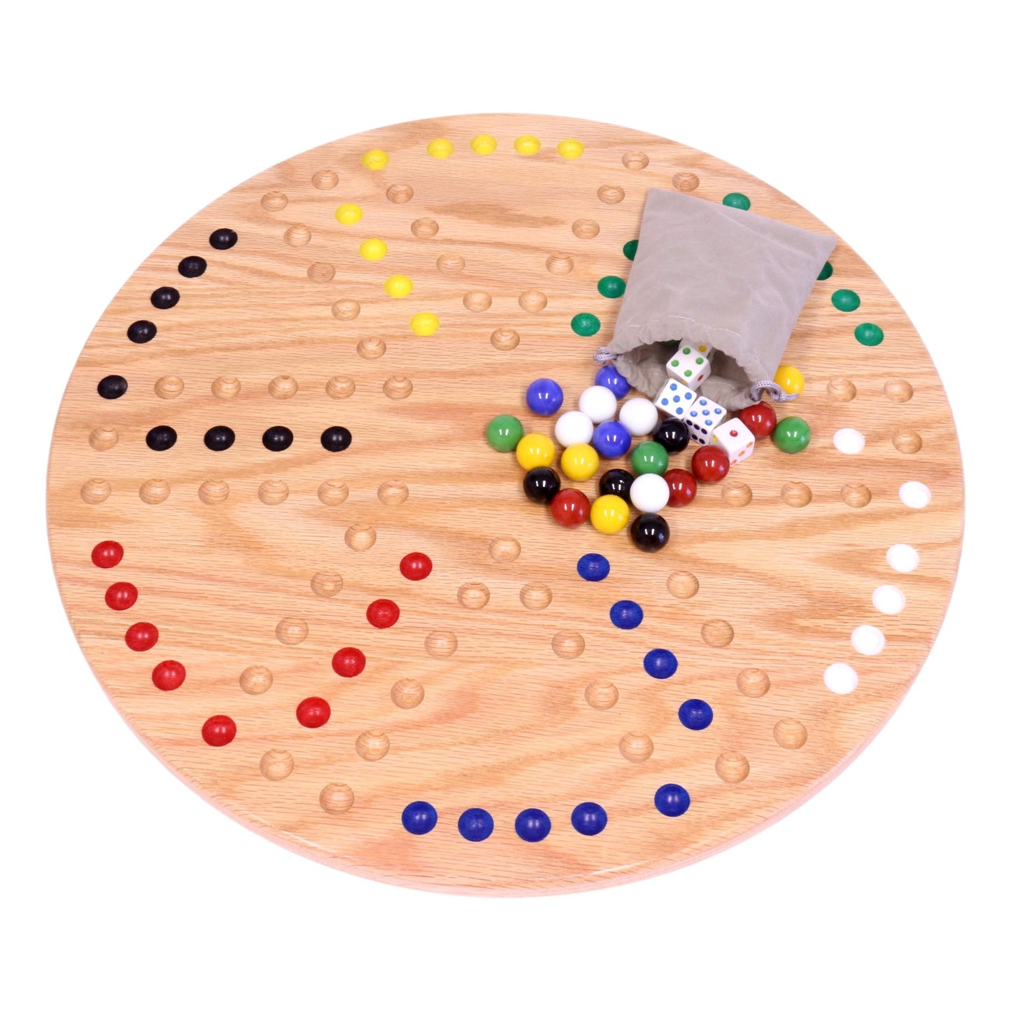 Amish Round Aggravation Game Board Set - Solid Oak Wood - Double-Sided