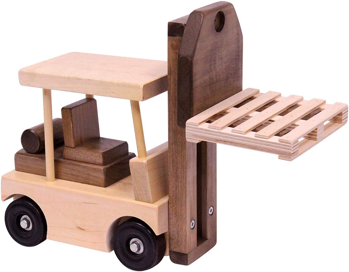Amish Wooden Forklift Toy With Pallet Child-Safe Finish