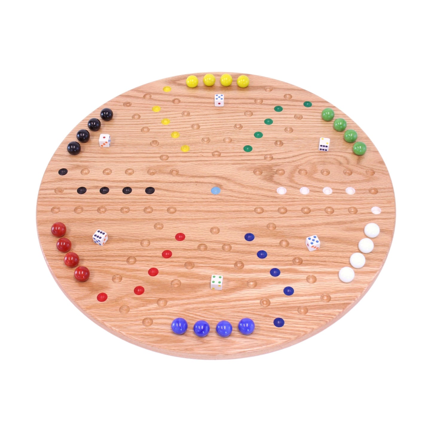 Amish Round Aggravation Game Board Set - Solid Oak Wood - Double-Sided