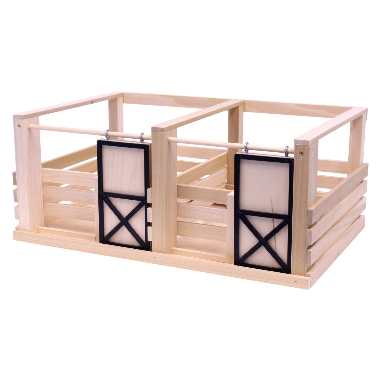 Amish Wooden 2-Stall Horse Stable Toy with Sliding Doors