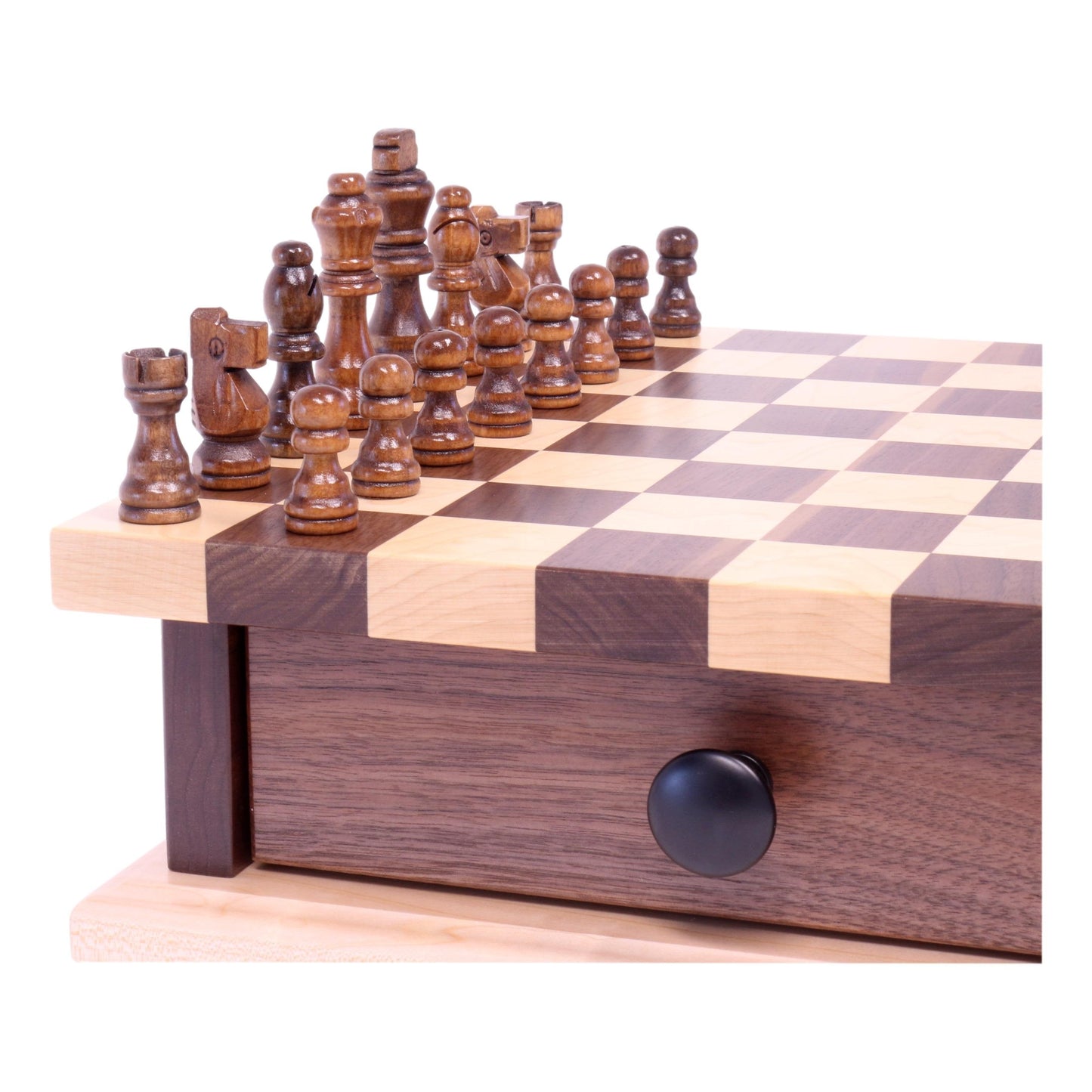 Amish Deluxe Chess/Checkers Wooden Game Board Set - with Pullout Drawer