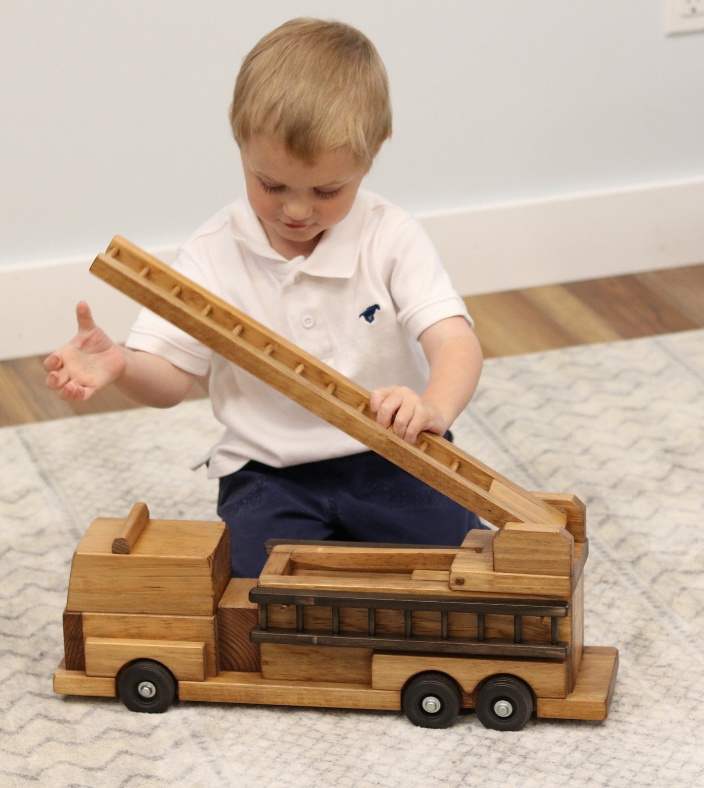 Amish Wooden Toy Ladder Fire Truck Kid-Safe Finish