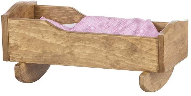 Amish Wooden Rebekah's Collection Doll Cradle with Blanket Set
