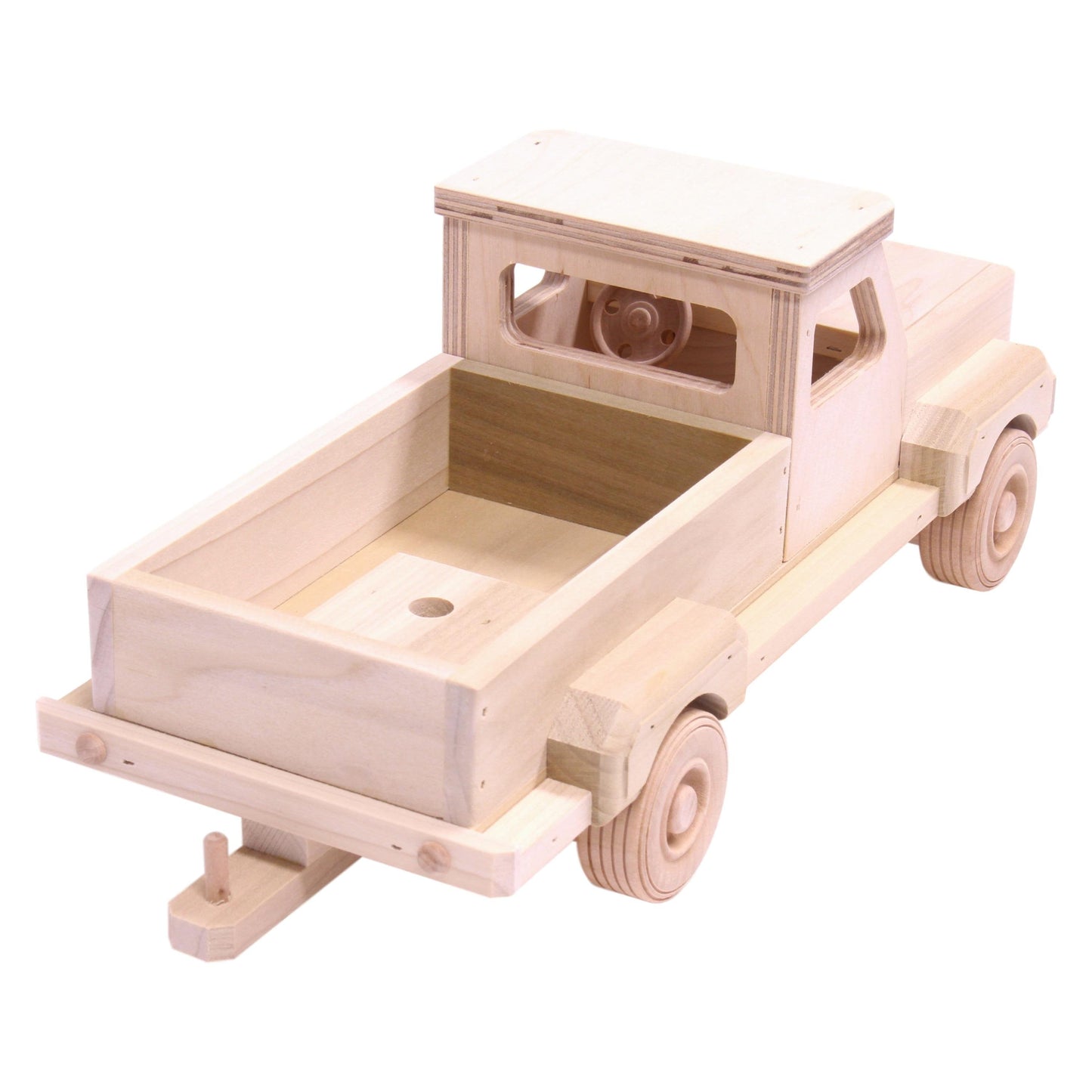 Amish Wooden Pickup Truck Toy with Hitch, Unfinished
