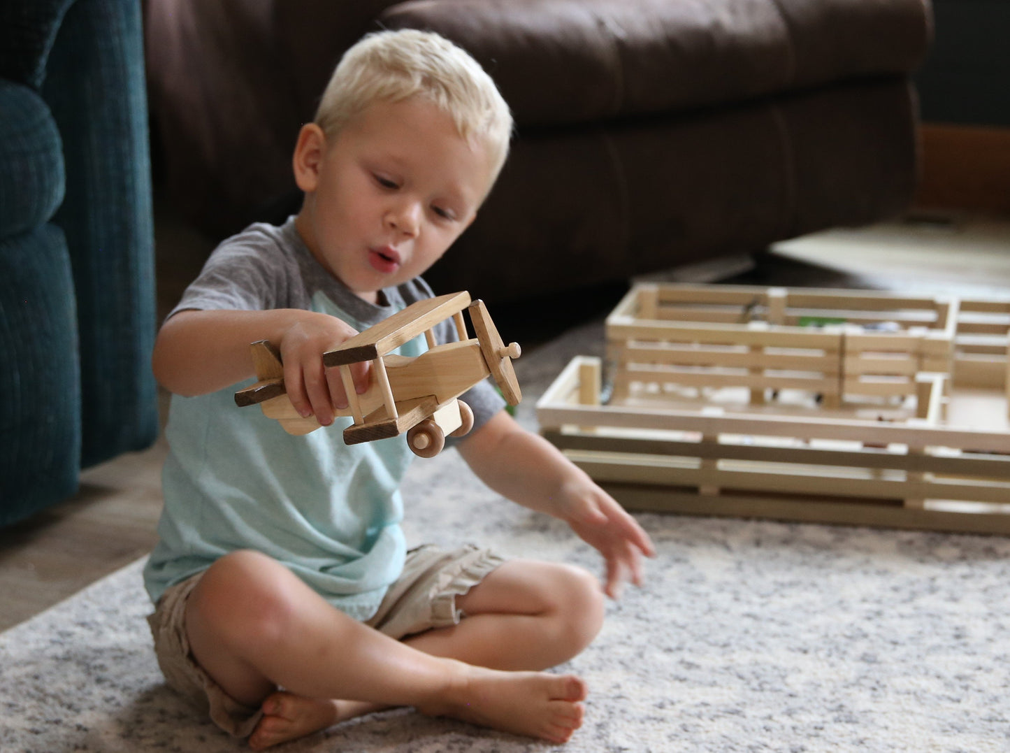 Amish Wooden Toy Airplane With Spinning Propellor, Kid-Safe Finish