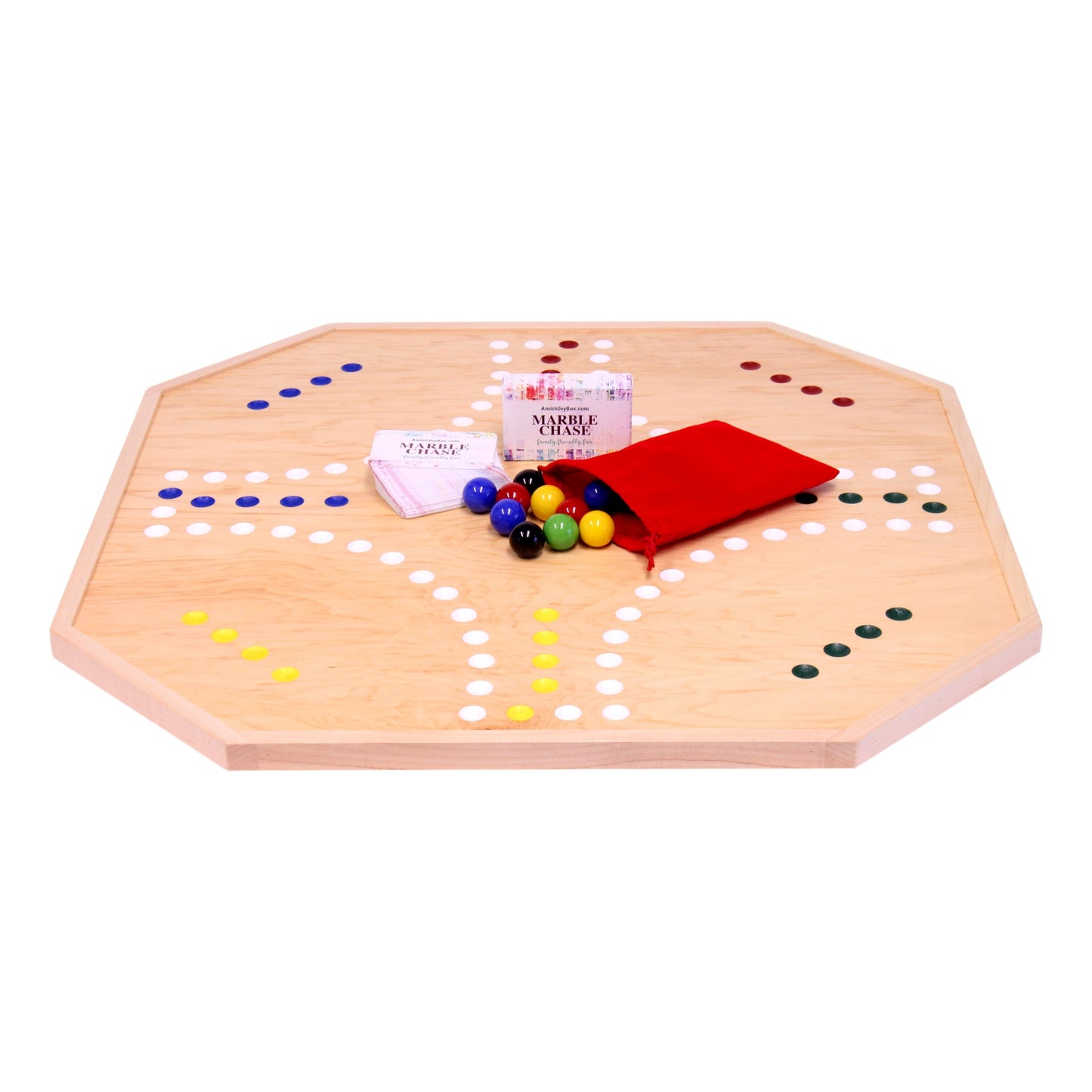 Amish Wooden Marble Chase Board Game Set - 25" Wide Board - Double-Sided