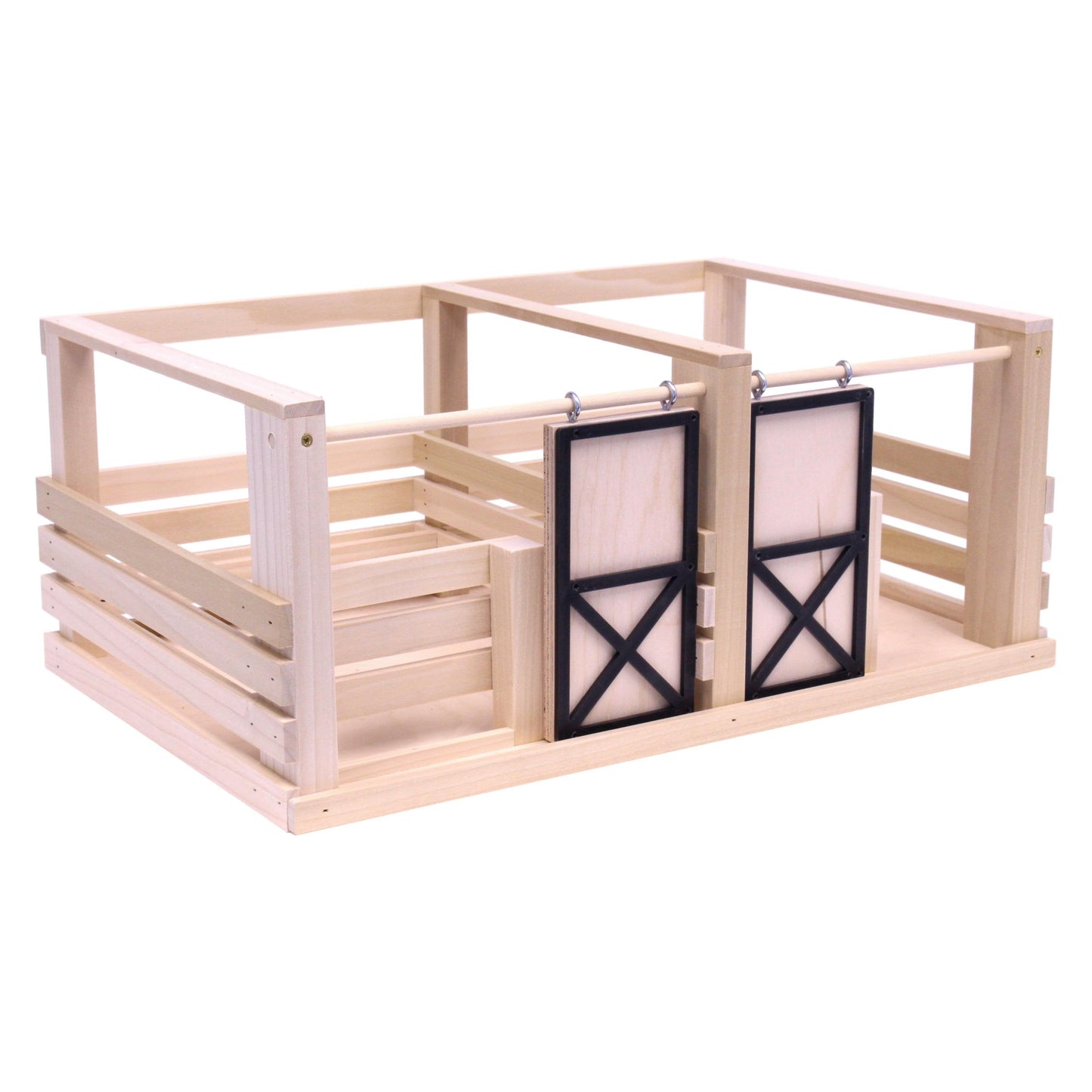 Amish Wooden 2-Stall Horse Stable Toy with Sliding Doors