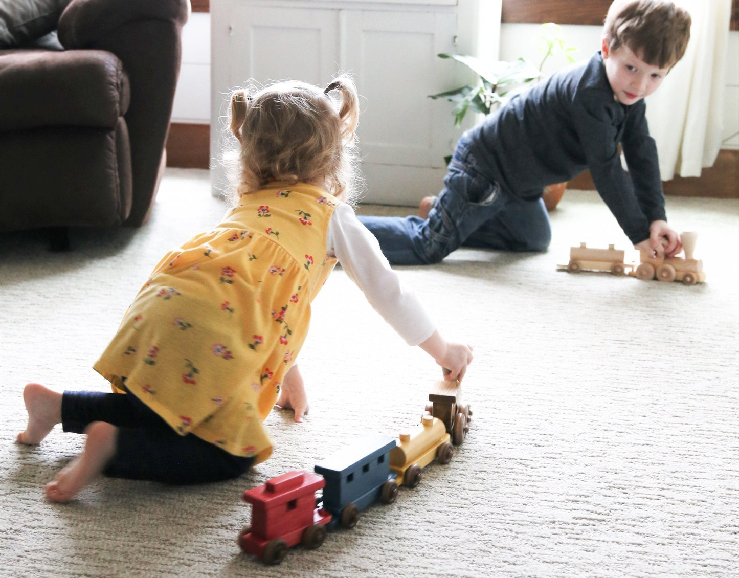 Amish Wooden Toy Train Play Set 24" Long Kid-Safe Finish