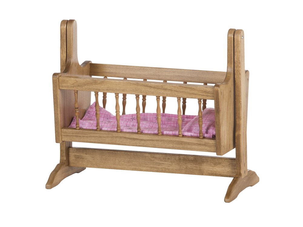 Amish Wooden Deluxe Doll Swinging Cradle with Bedding