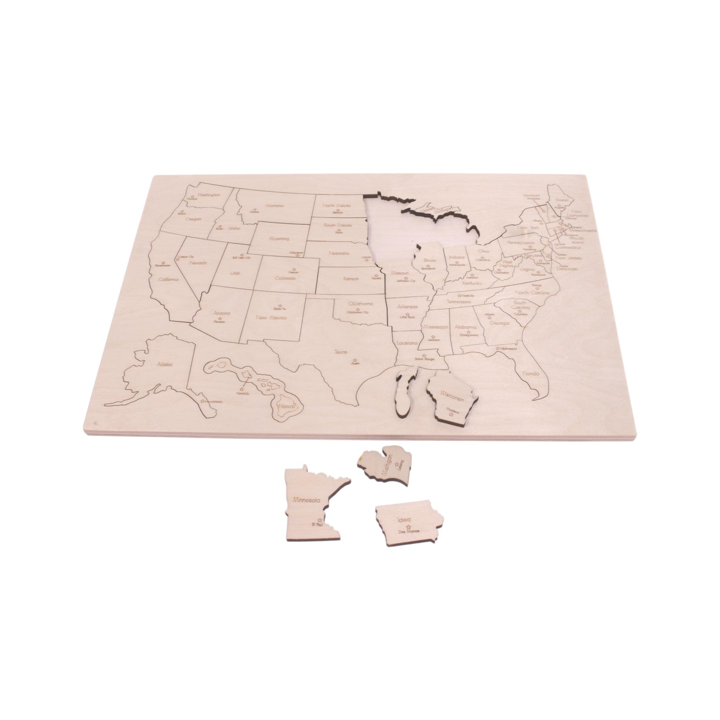 Amish USA States Map Wooden Floor Puzzle with Frame, 20" Wide