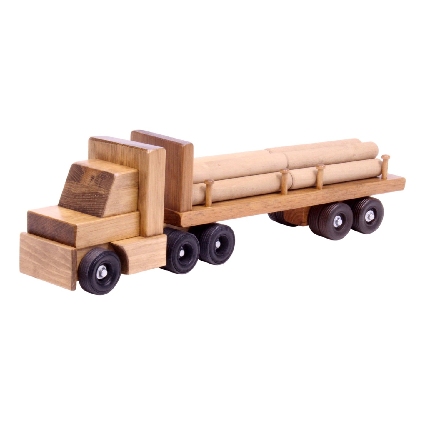 Amish Wooden Log Semi Truck Toy With Removable Logs
