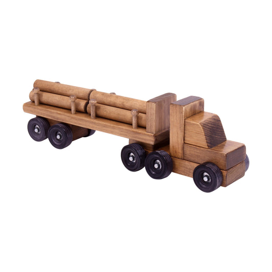 Amish Wooden Log Semi Truck Toy With Removable Logs