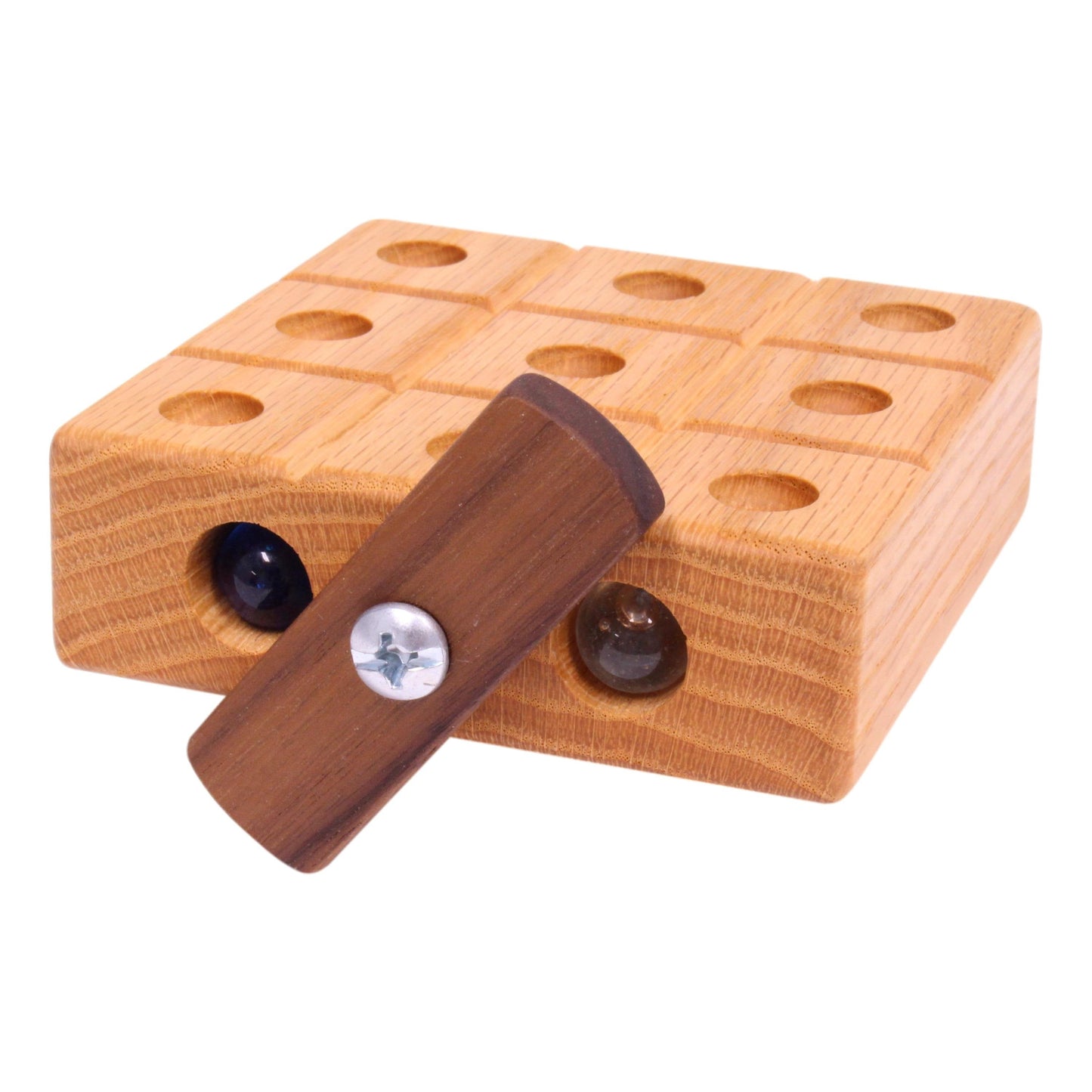 Amish Wooden Marble Tic Tac Toe Game with Built-in Storage for Marbles