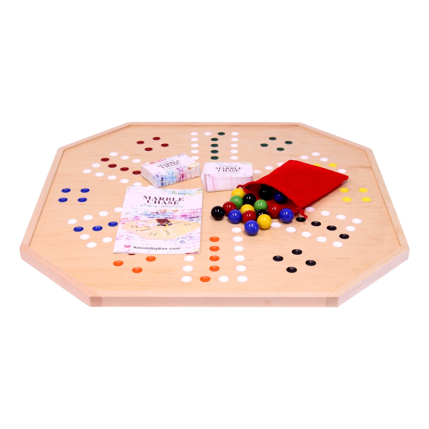 Amish Wooden Marble Chase Board Game Set - 25" Wide Board - Double-Sided