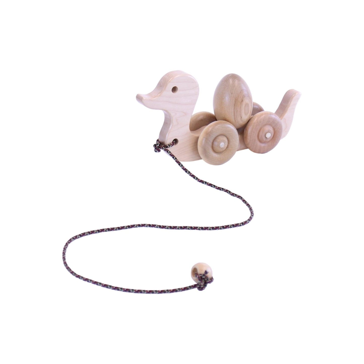 Amish Wooden Duck Pull Toy for Toddlers Rolling Wheels and Rotating Egg