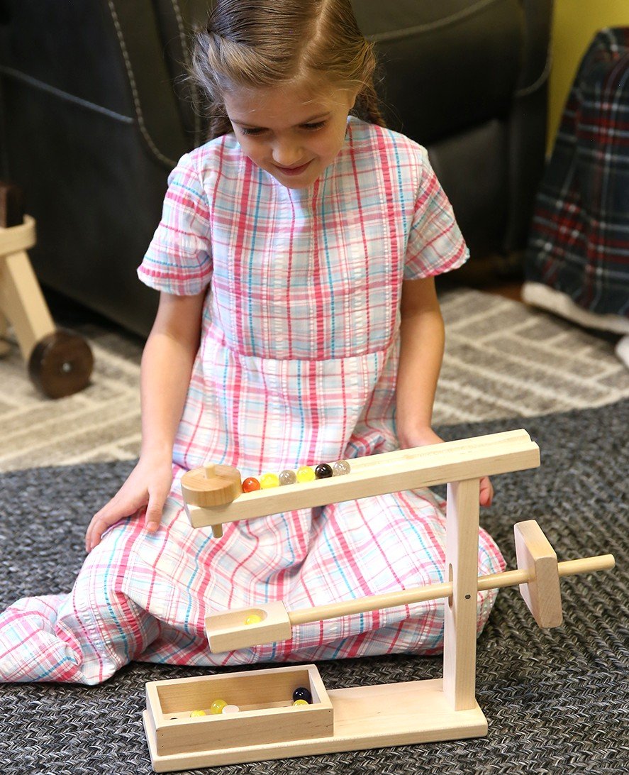 Amish Wooden Marble Roller Machine Toy Child-Safe Maple/Walnut Finish