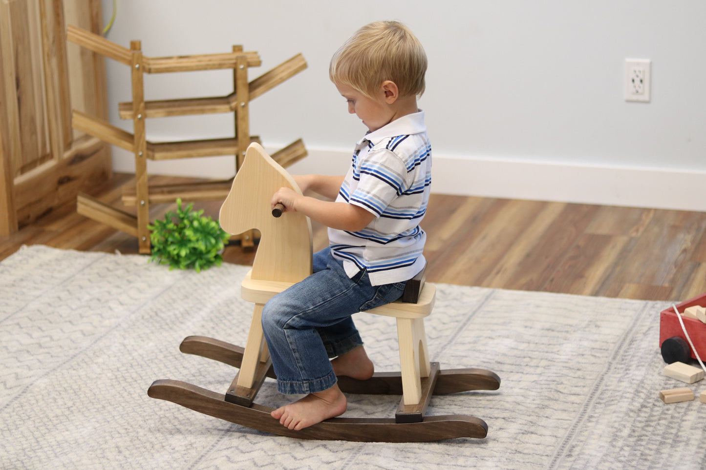 Amish Wooden Rocking Horse Toddler Toy Child-Safe Finish