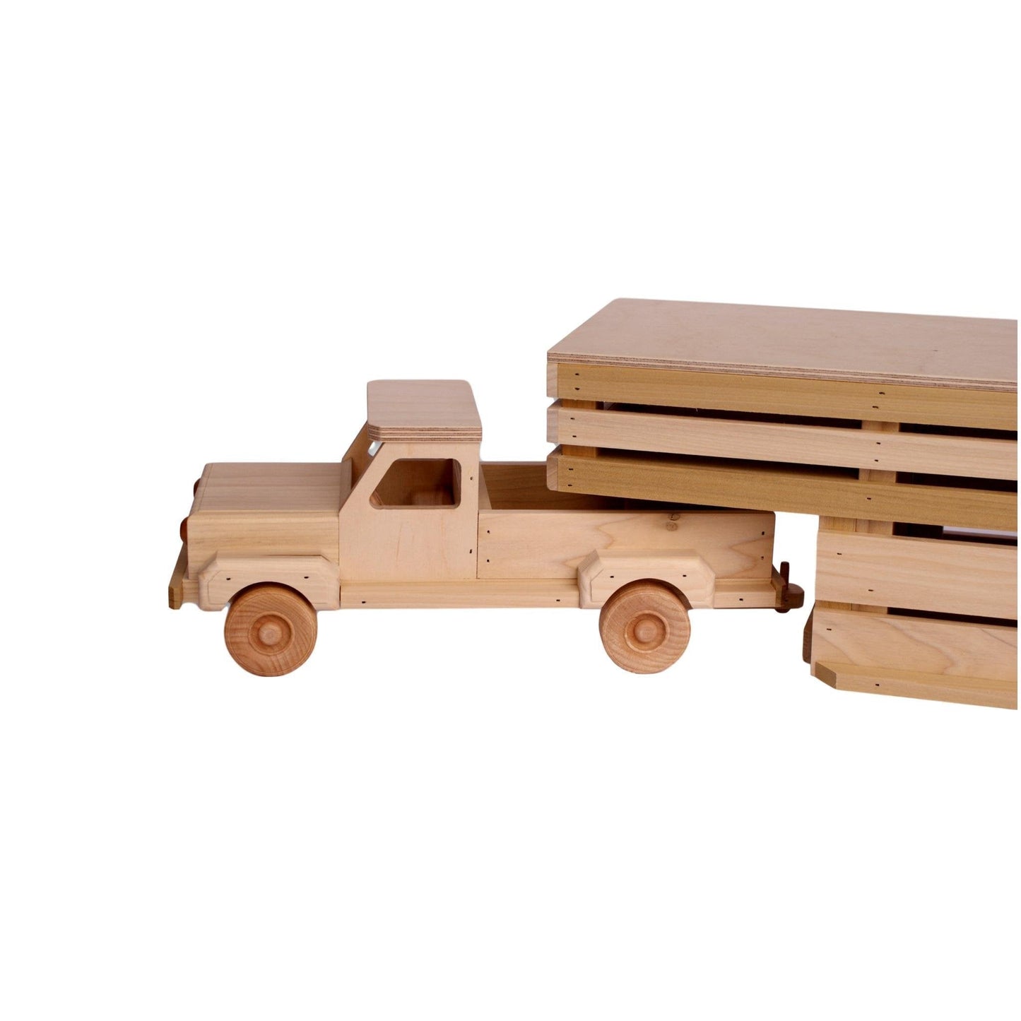 Amish Wooden Toy Pickup and Gooseneck Trailer Set