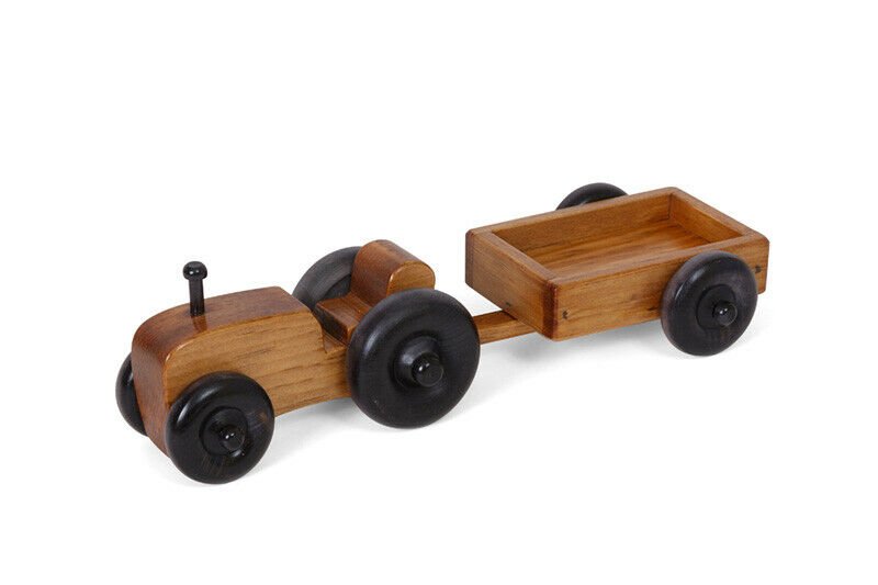 Amish Wooden Small Toy Tractor and Wagon Set