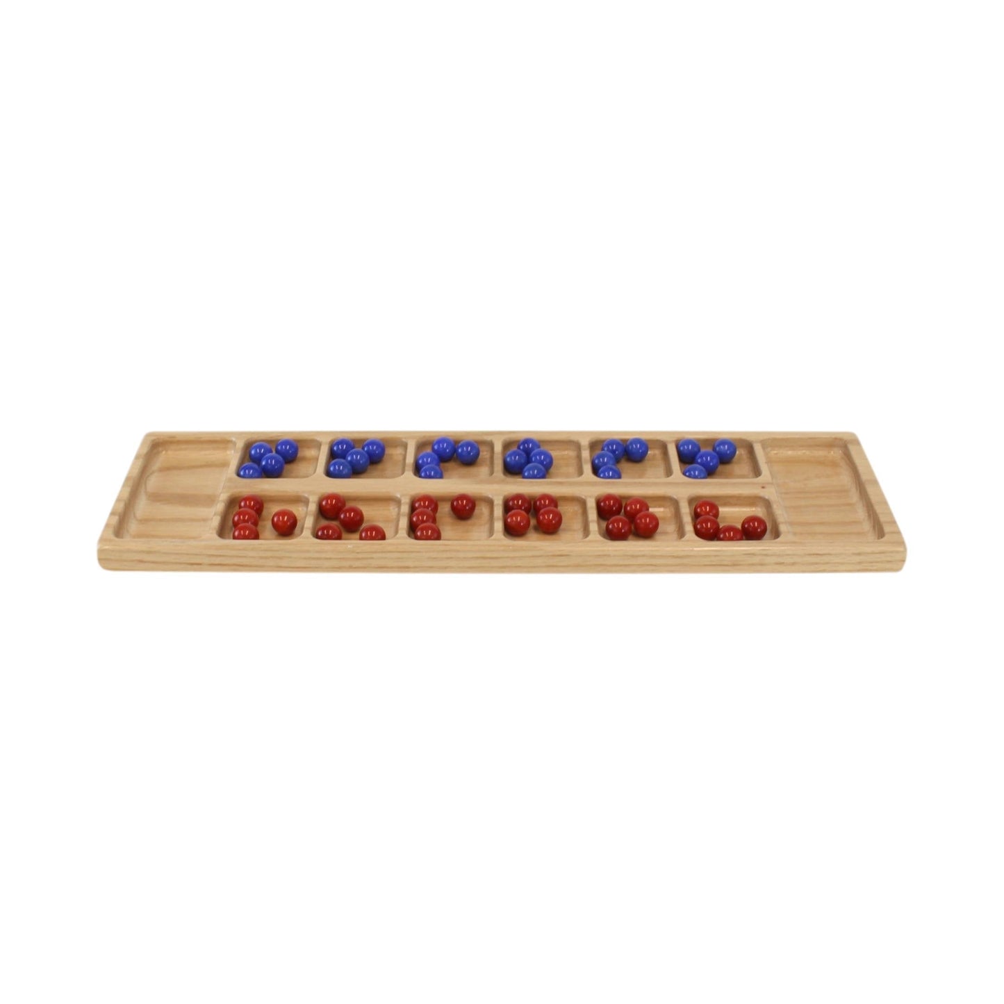 AmishSolid Oak Wood Mancala Board Game Set With Marbles,